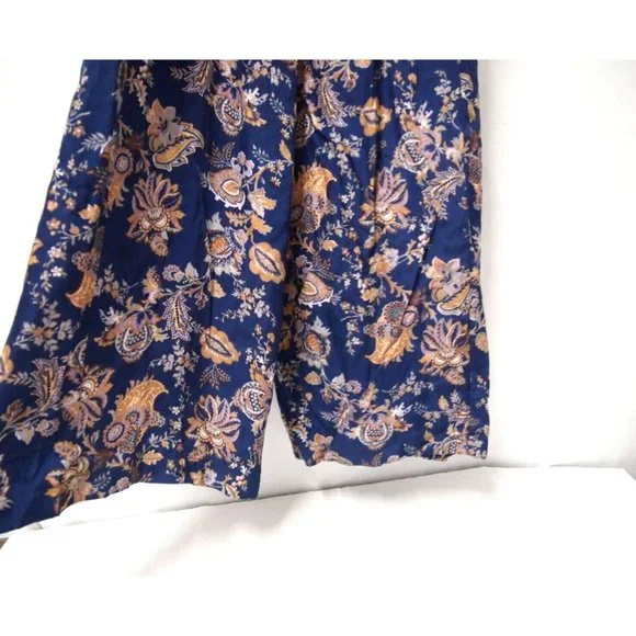 ett:twa Anthropologie Womens Paisley Jumpsuit S Navy Blue Floral Wide Leg - Picture 7 of 11